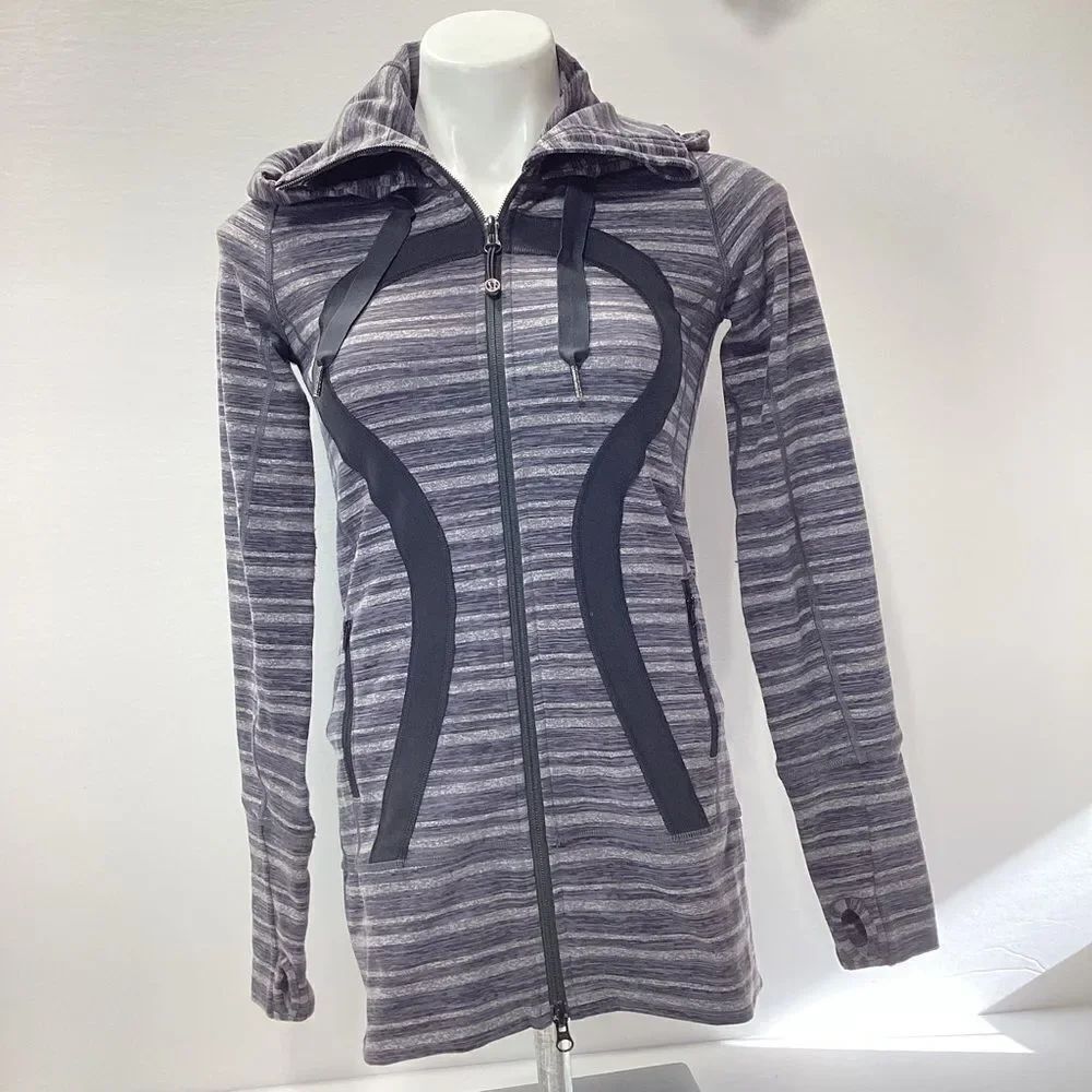 Lululemon Stride Athletic Jacket Zip Front Hooded Sweatshirt Black Gray 2